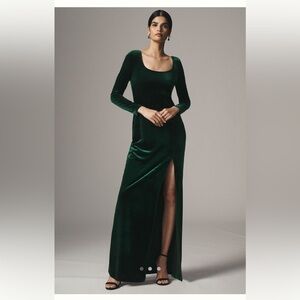 BHLDN Bella long sleeve scoop-neck stretch velvet dress